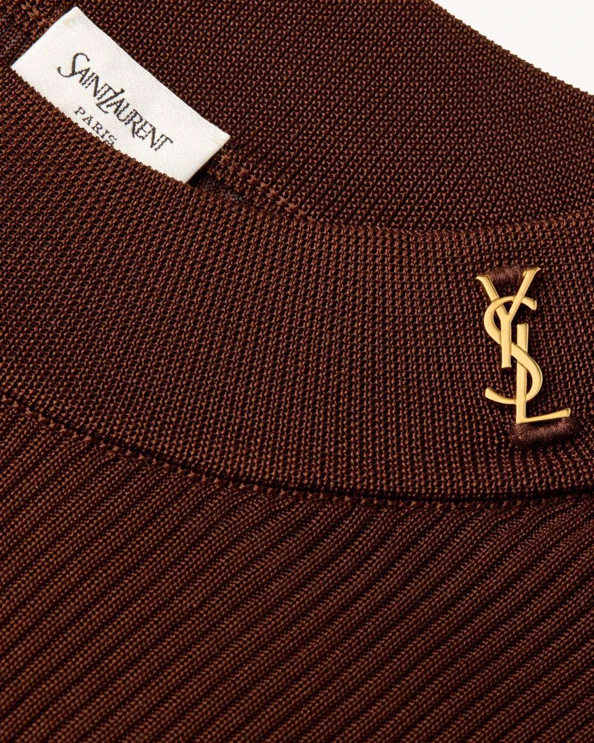 Платье с воротником-стойкой Cassandre из шелка, Saint Laurent, коричневый — фото 3