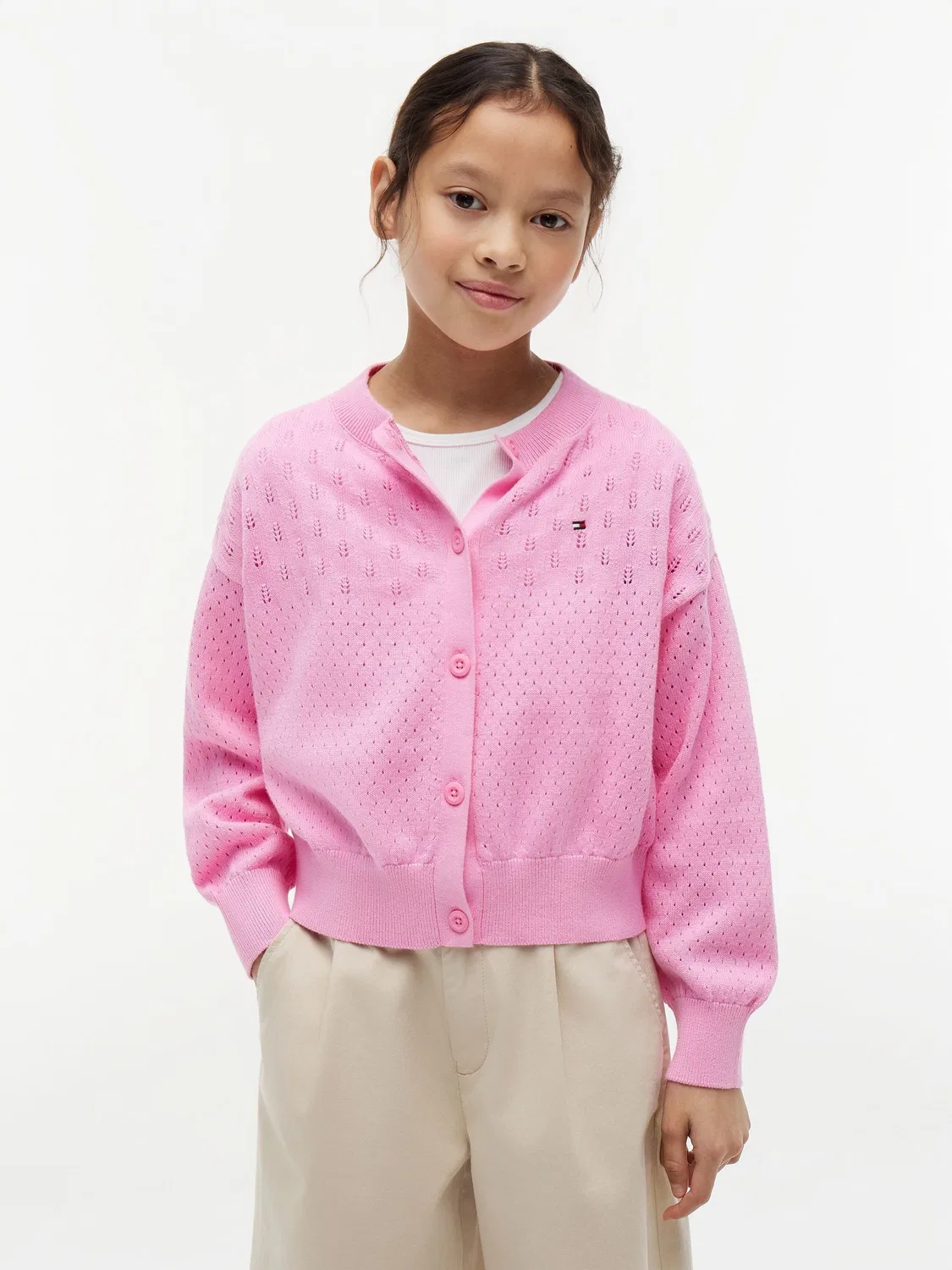 Кардиган с ажурным узором, свободный крой Tommy Hilfiger, розовый