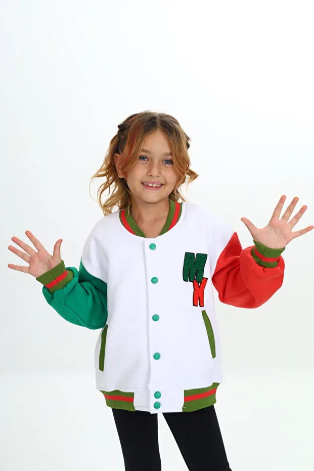 Детская куртка для девочек с длинным рукавом Three-Thread pocket college jackets My Kids Wear, White