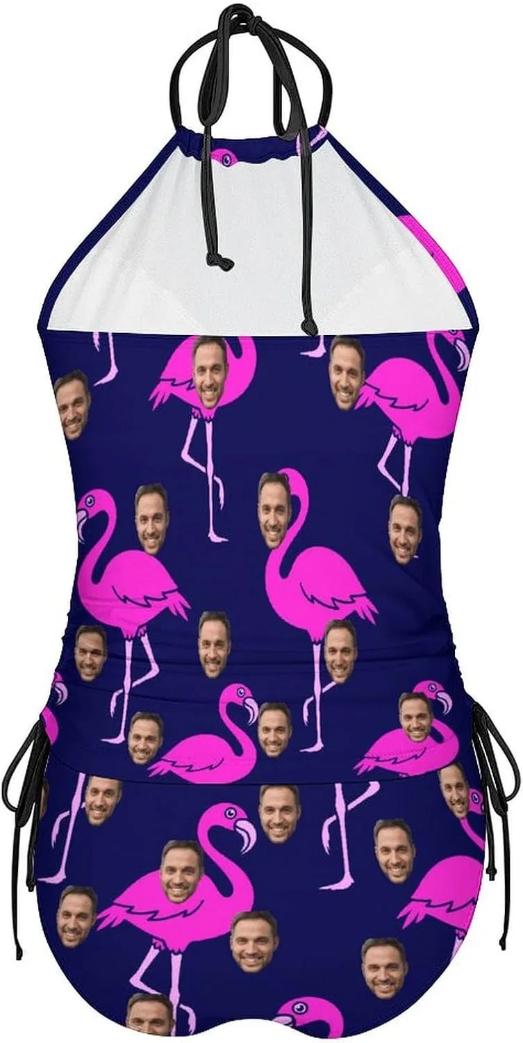 Женский танкини с кастомизацией Halter Neck, Purple Flamingo — фото 4