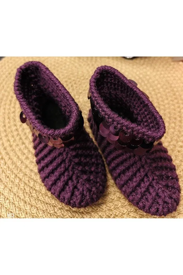 Детские пинетки вязаные с пайетками Ki, Purple