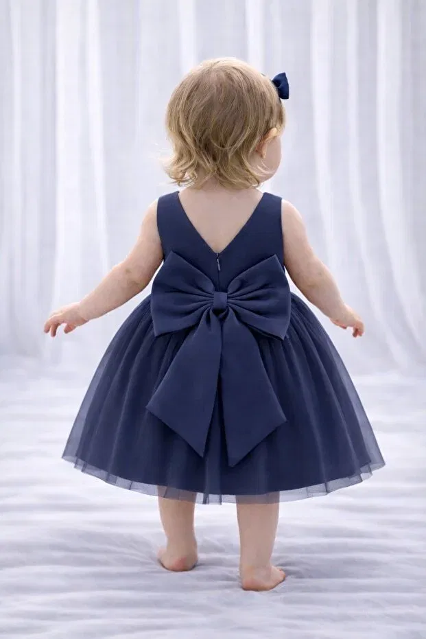 Детское платье для девочек из сатина с запахом Suneh, Navy Blue — фото 2
