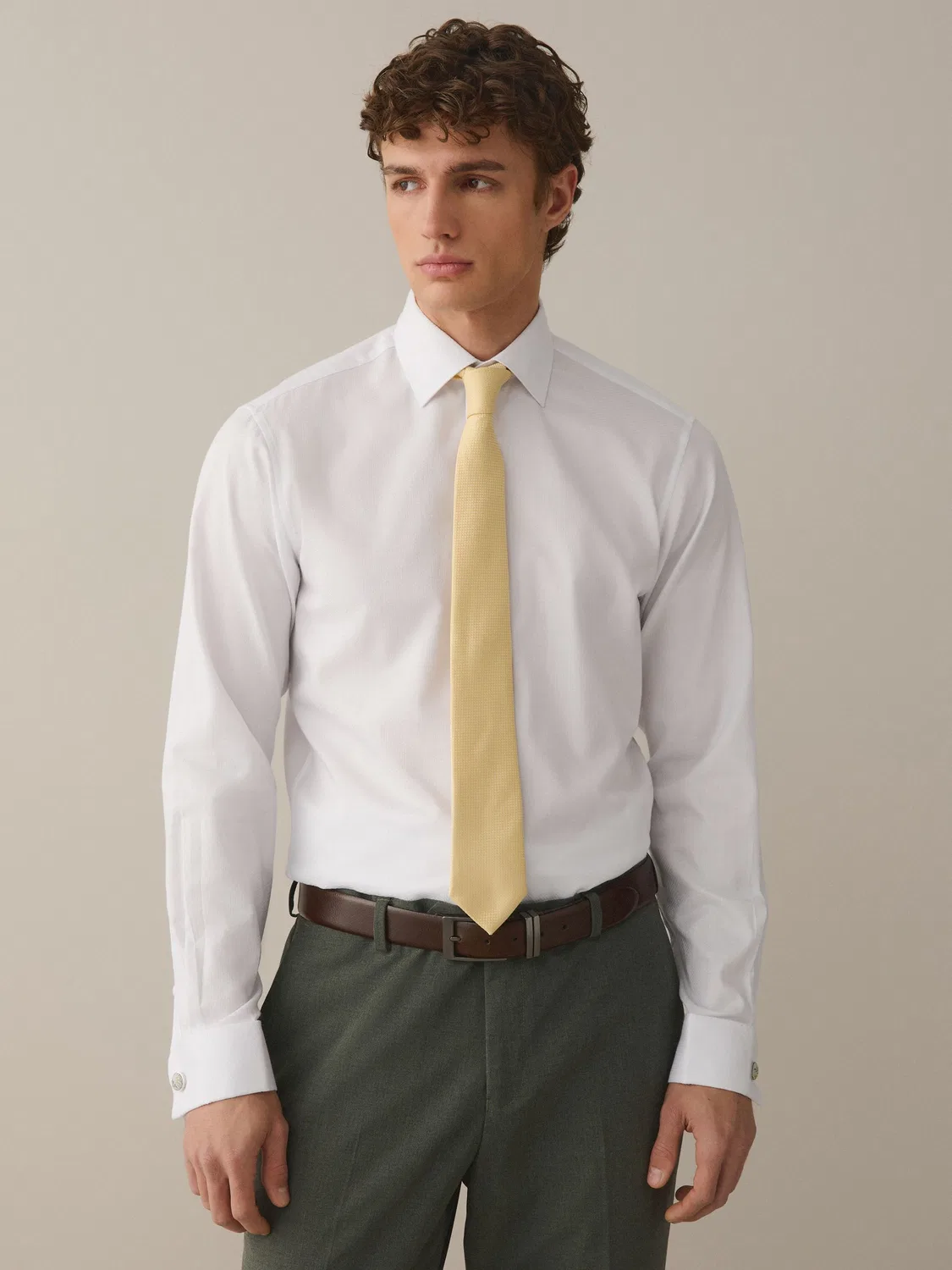 Сорочка с галстуком и платком в кармашек, Slim Fit, Occasion Set Next, белый/желтый — фото 4