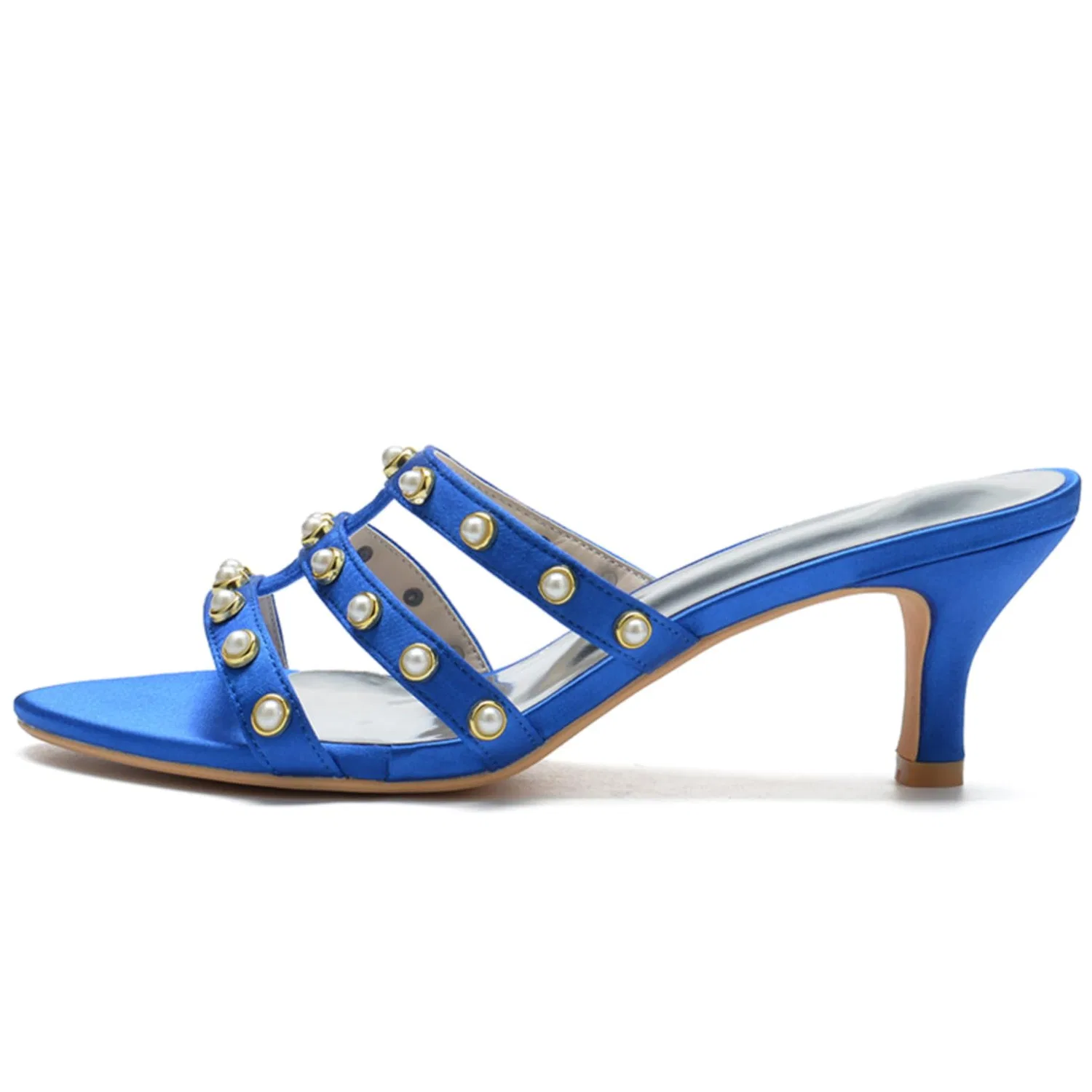 Детские туфли на каблуке с открытым носом Women's Slip on Dress Shoes Kitten Heels Party Sandals Open Toe Wedding Dance Shoes Round Toe Pumps with Pearl Slingback Bridal Shoes, Purple Viola — фото 2