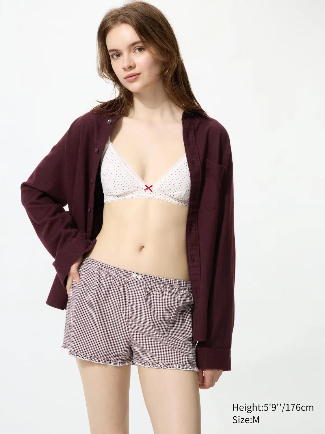 Боксерские шорты Uniqlo, свободный крой, в клетку, бордовые