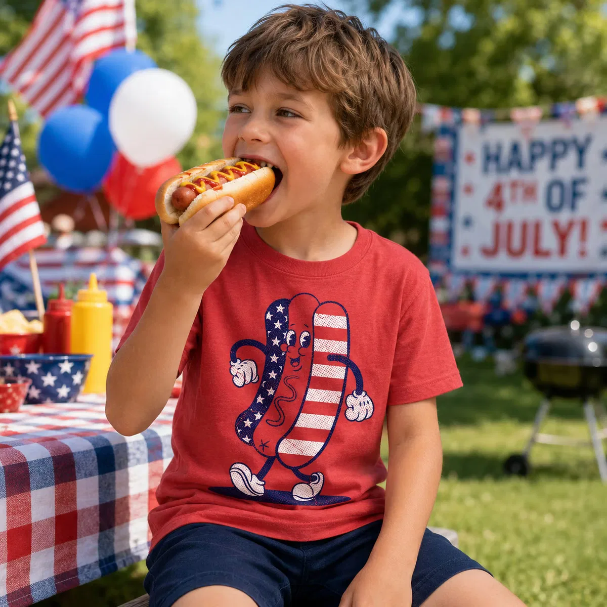 Футболка с принтом Fourth Of July Hotdog Crazy Dog T-Shirts — фото 3