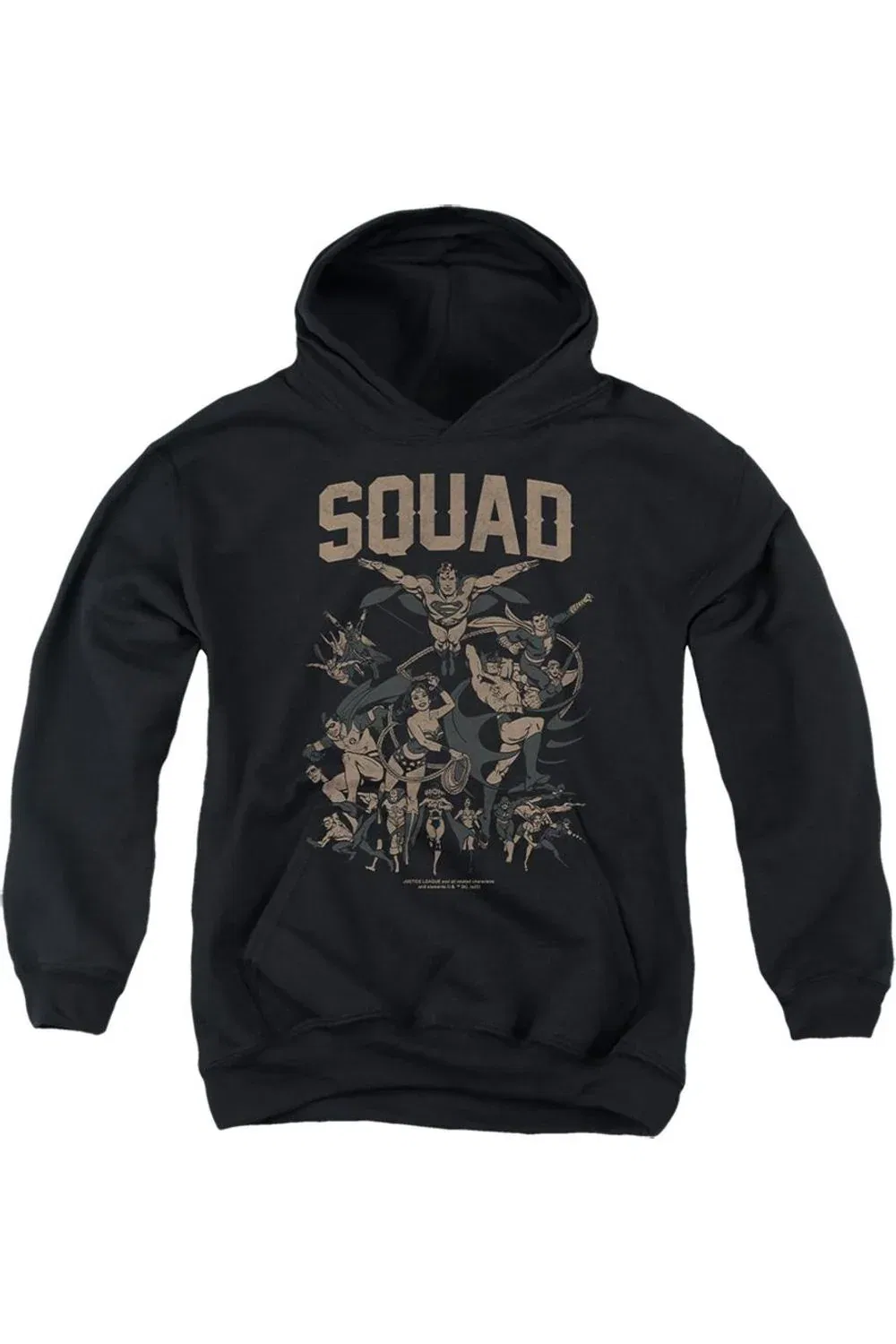 Детское худи для мальчиков с капюшоном с принтом Justice League Squad Gildan, черный