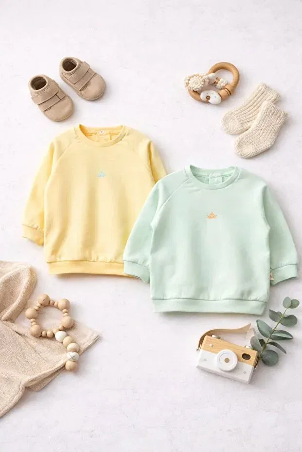 Детский комплект свитшотов для девочек из органического хлопка Sunny Leaf The Nest Kids, Yellow & Mint Green