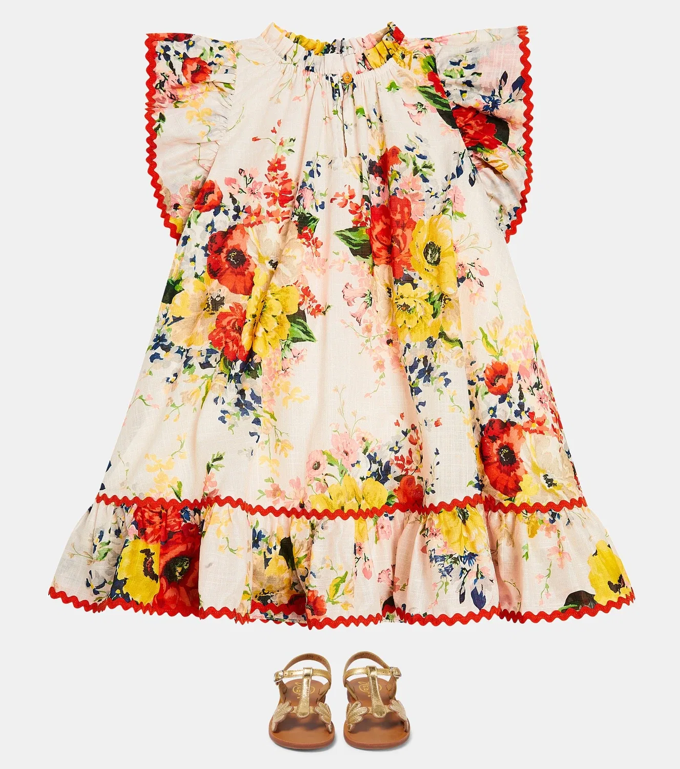Платье с цветочным принтом Zimmermann Kids, белый — фото 2