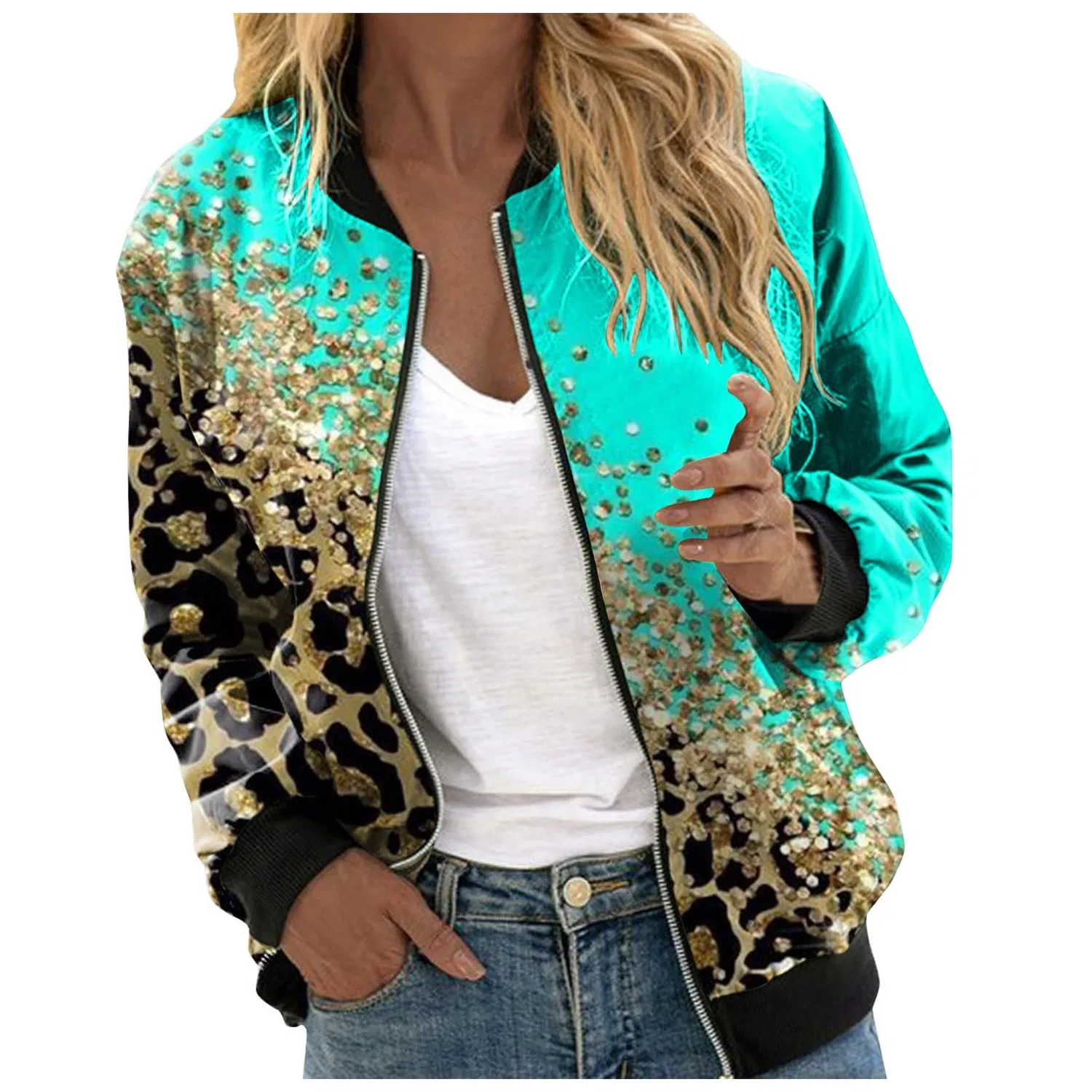 Женская куртка с цветочным принтом Casual Jackets Women Everyday Jacket, Verde