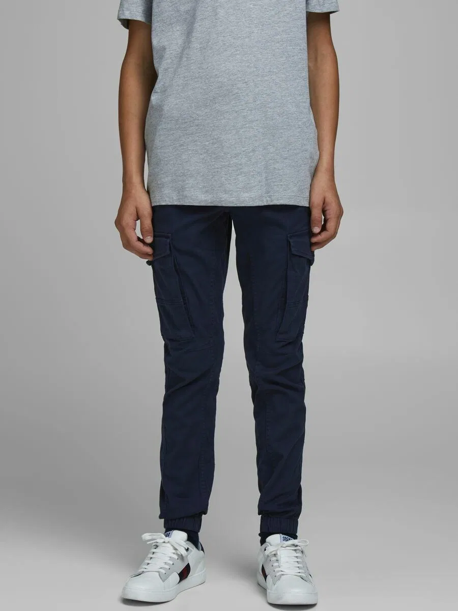 Детские зауженные брюки 'JJIPaul JJFlake' темно-синего цвета Jack & Jones Junior — фото 3