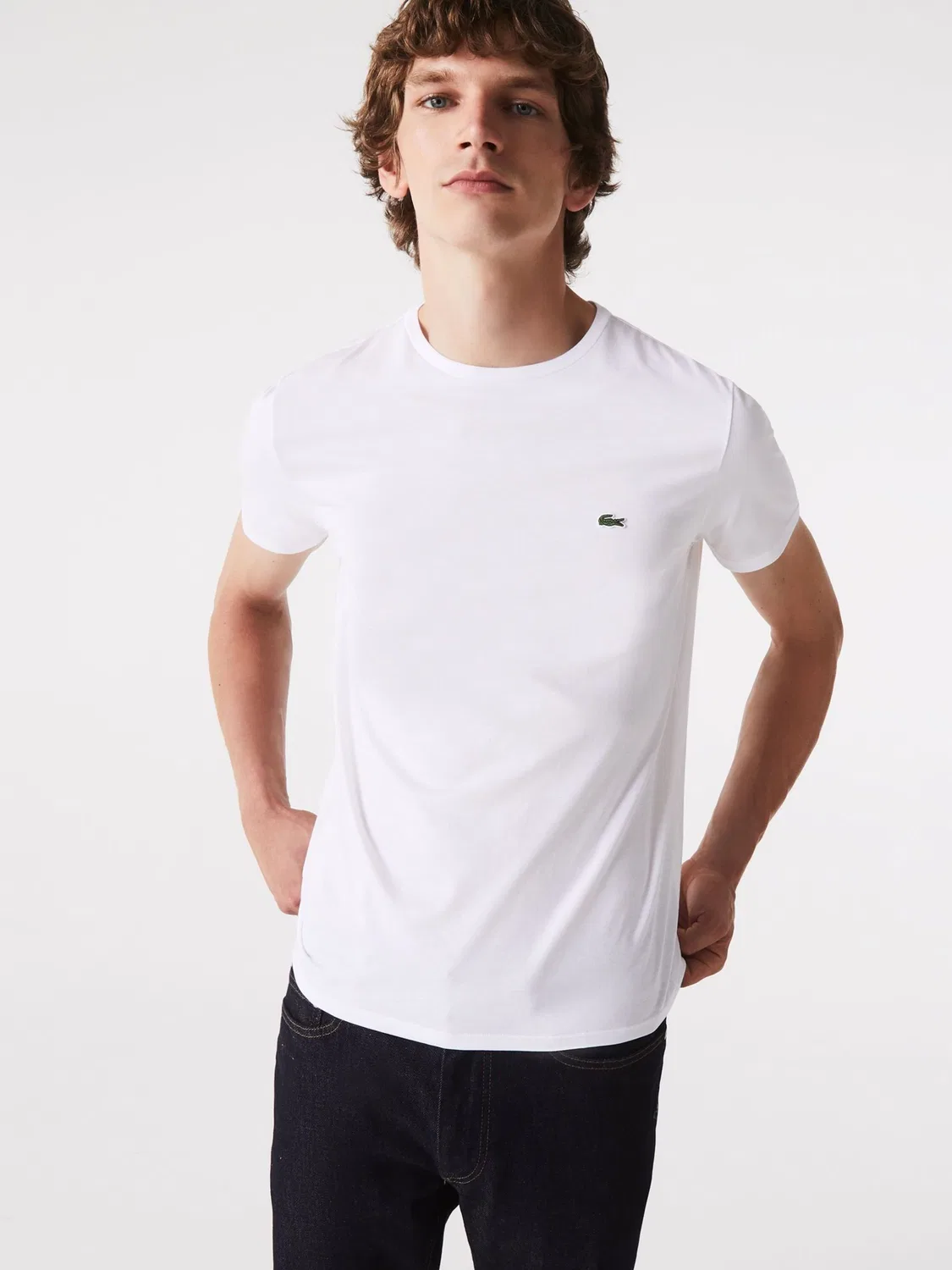 Lacoste Белая хлопковая футболка с круглым вырезом и короткими рукавами