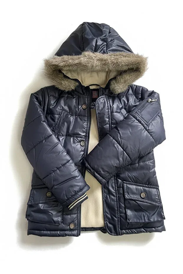 Детское пальто для мальчиков с капюшоном Tinytrend, Navy Blue — фото 3