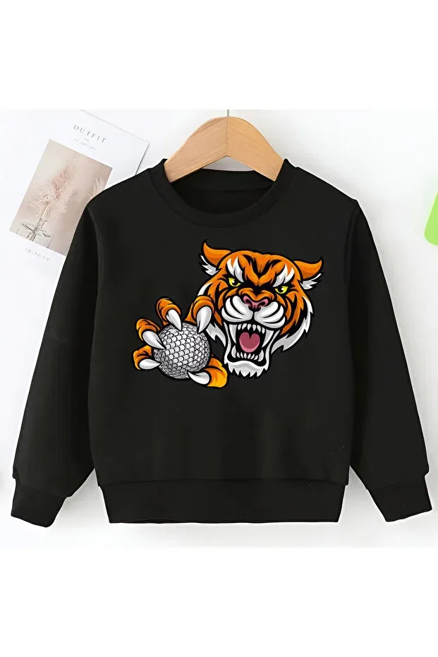 Детские свитшот для девочек с принтом Cute Tiger Cda, Black