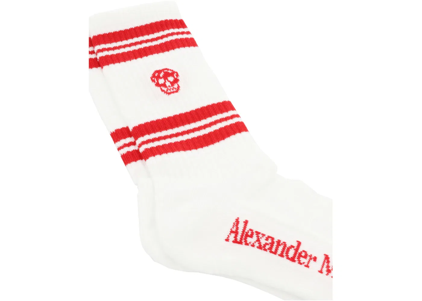 Мужские носки с принтом Alexander McQueen Striped Skull Logo, White Red — фото 3