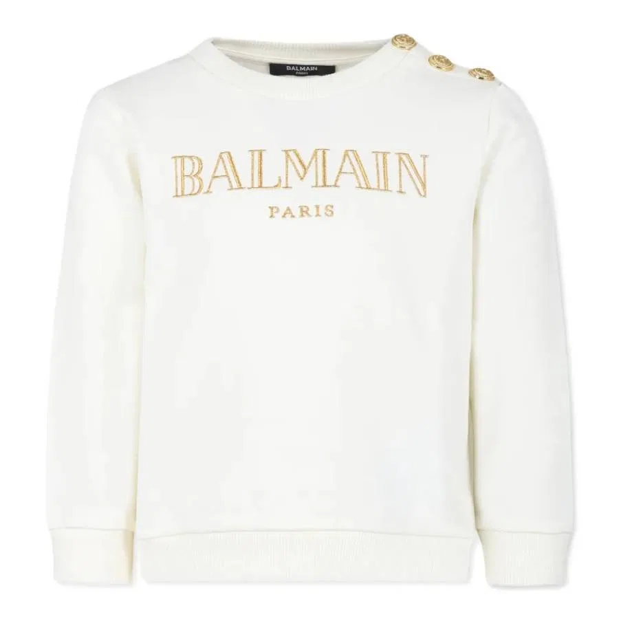 Свитшот детский с логотипом и пуговицами Balmain, Ivory