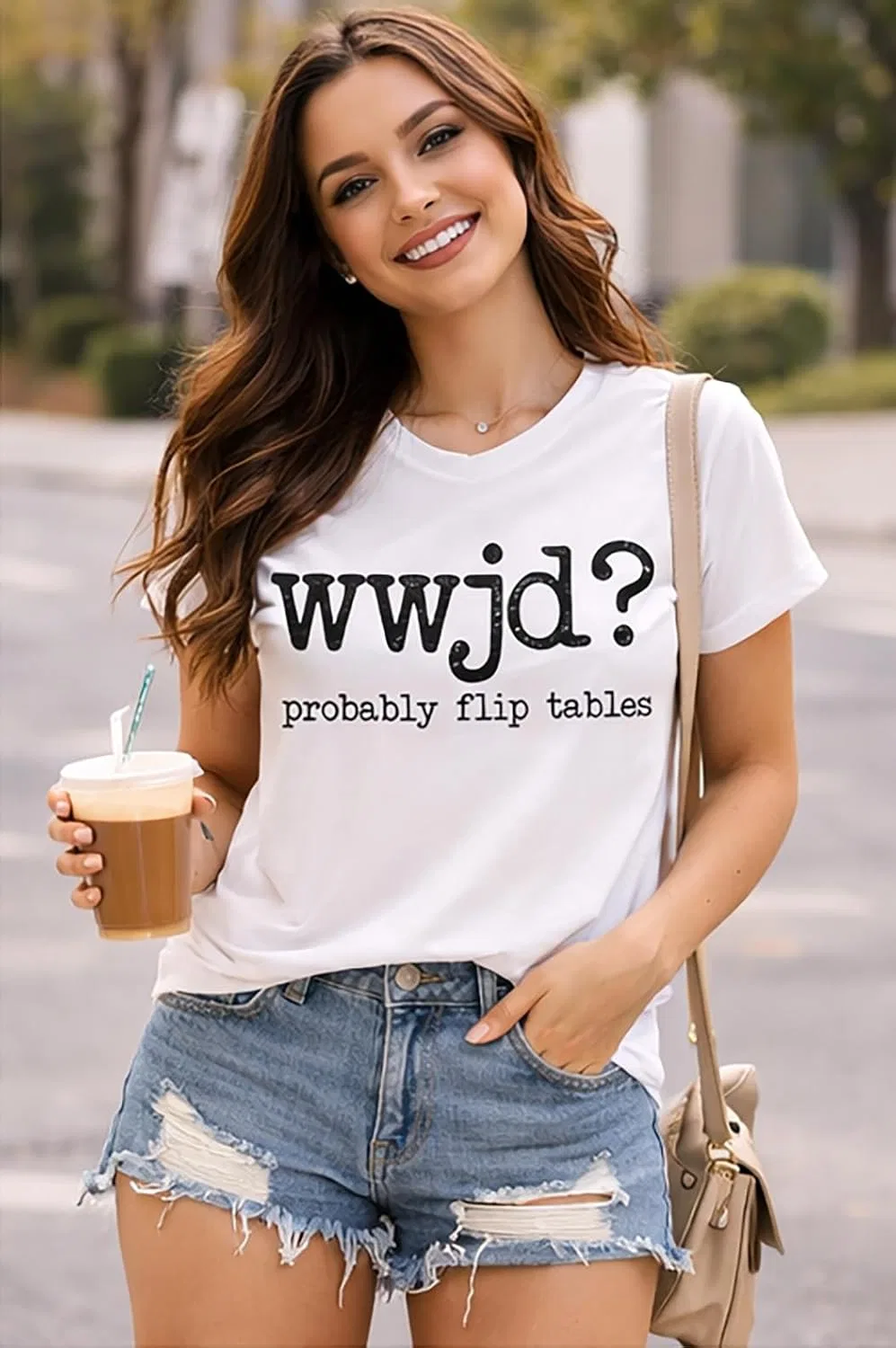 Женская футболка с принтом WWJD Probably Flip Tables Sucusk, Claret-r — фото 2