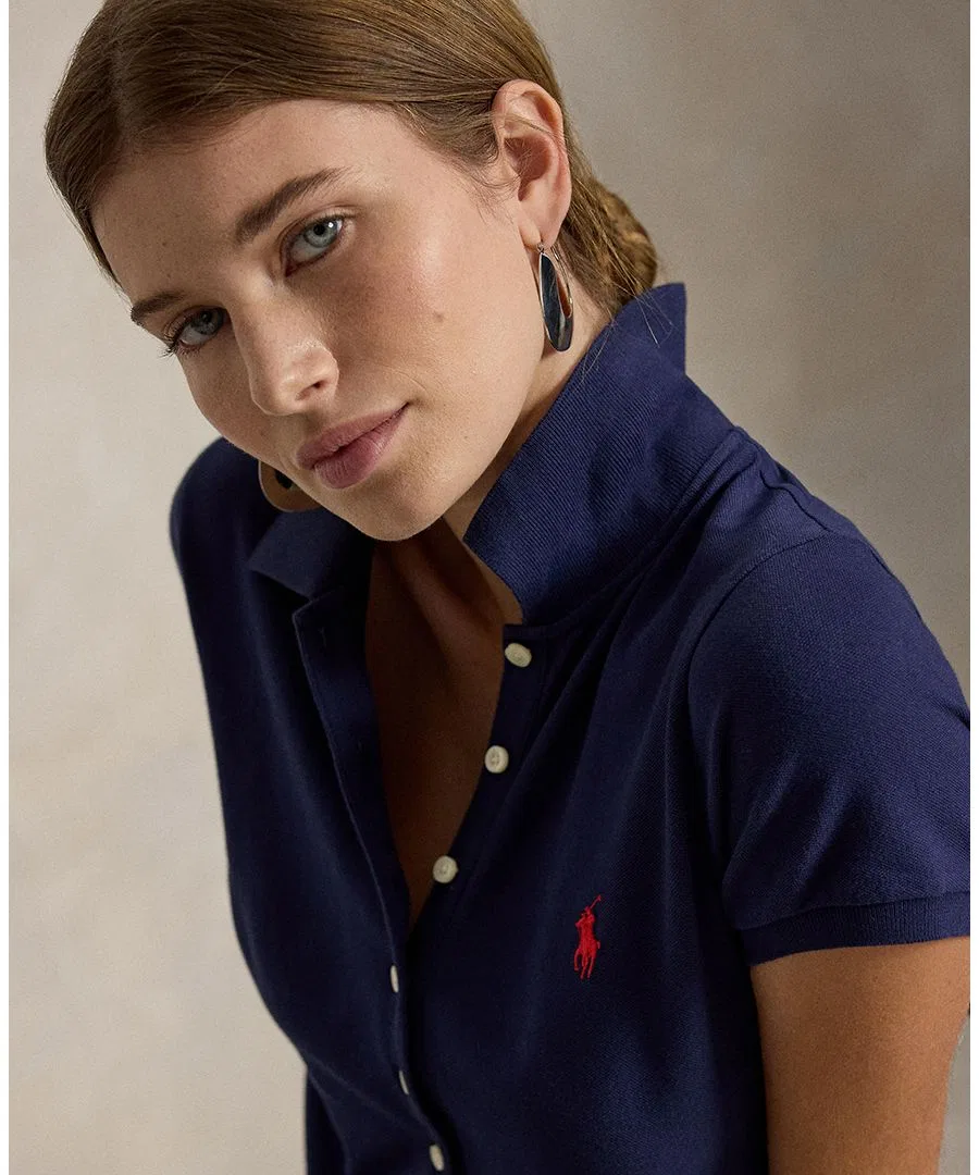 Женское платье-поло с контрастными тканями Polo Ralph Lauren, Newport Navy — фото 3