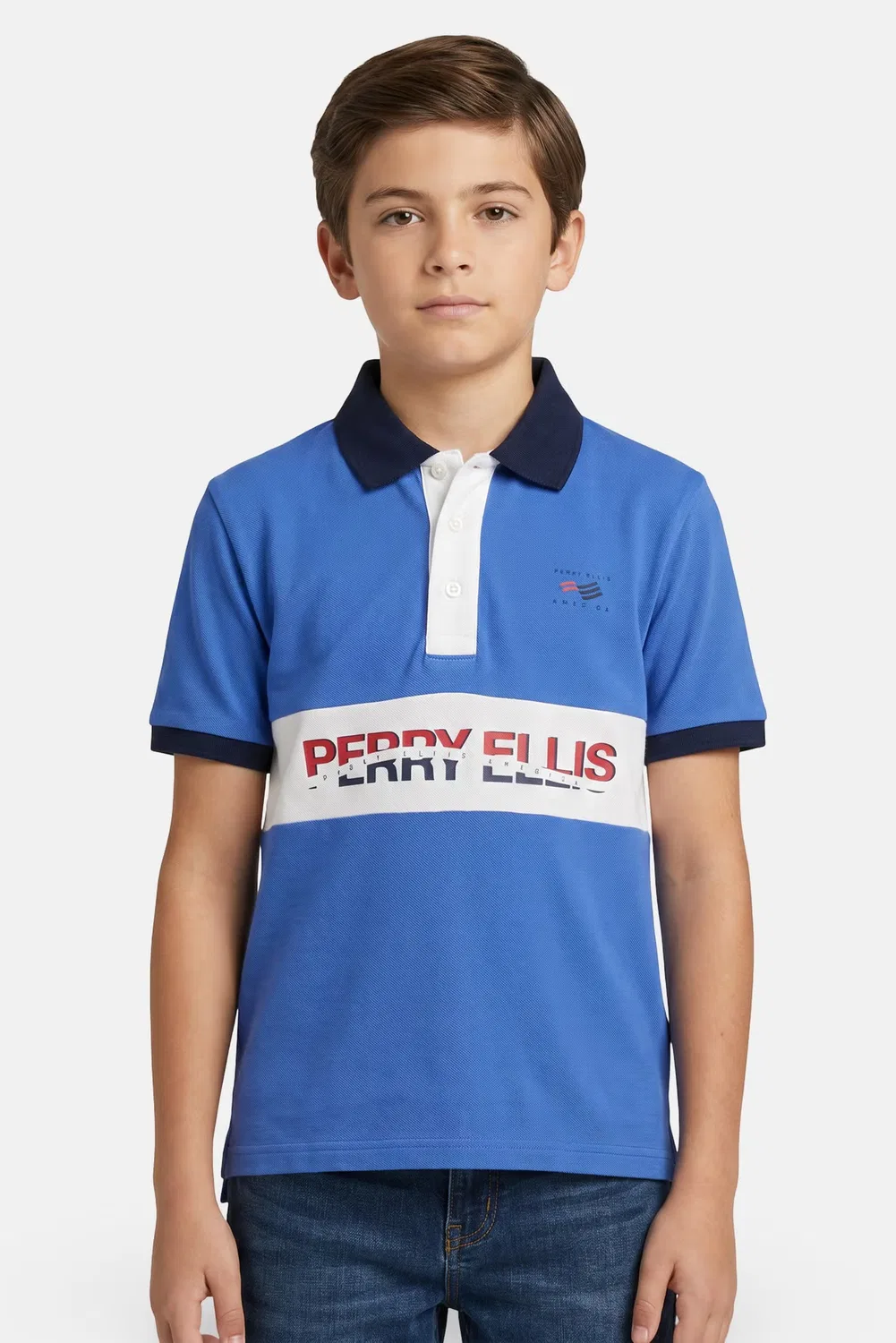 Поло с коротким рукавом с логотипом бренда Perry Ellis, синий