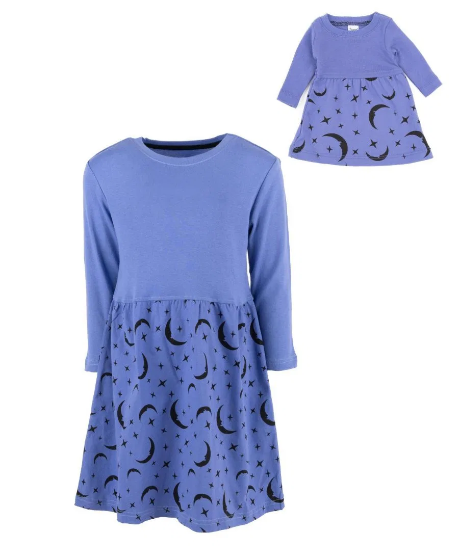 Платье-трапеция с длинным рукавом из хлопка Leveret, Moon Royal Blue — фото 3