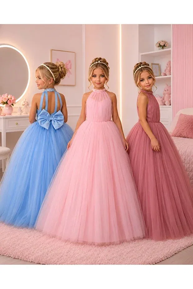 Детское платье для девочек с открытой спиной Uzun Butik Kids, Pink — фото 3