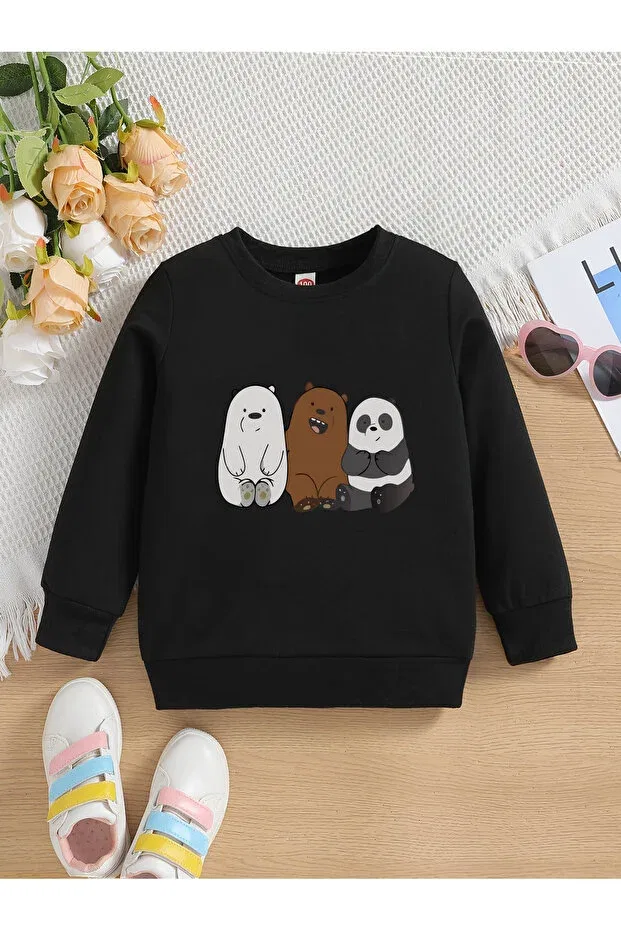 Детские свитшот для девочек с принтом We are bears Let'S Wear, Black