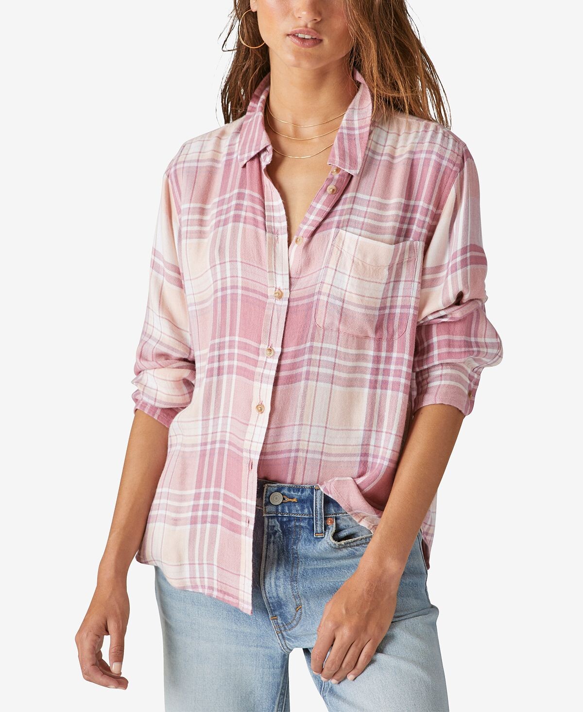 

Женская клетчатая рубашка бойфренда на пуговицах Lucky Brand, мульти