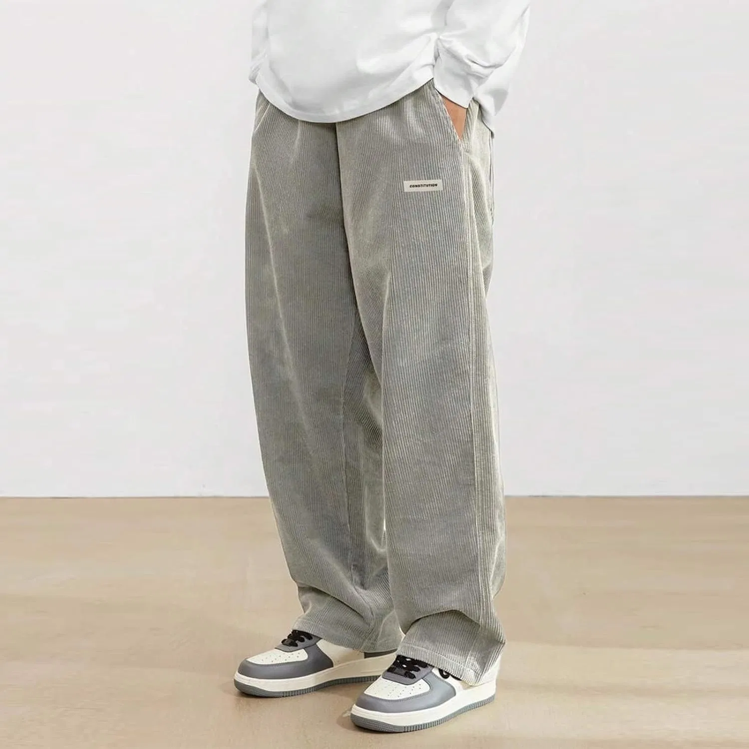 Мужские брюки свободного кроя, Corduroy Pants, светло-серый — фото 2