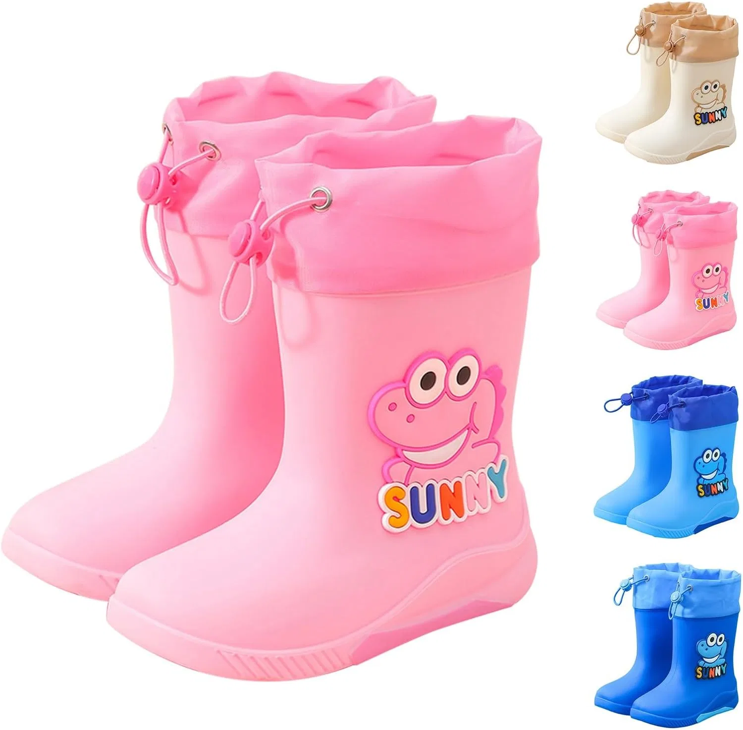 Детские резиновые сапоги с принтом динозавров для мальчиков и девочек, Pink — фото 4