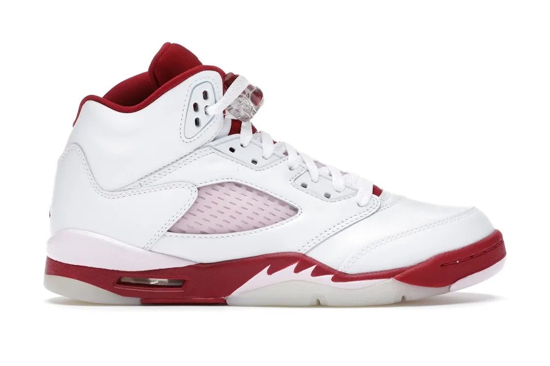 Детские кроссовки с контрастными акцентами Jordan 5 Retro Jordan, White/Pink Foam Gym Red