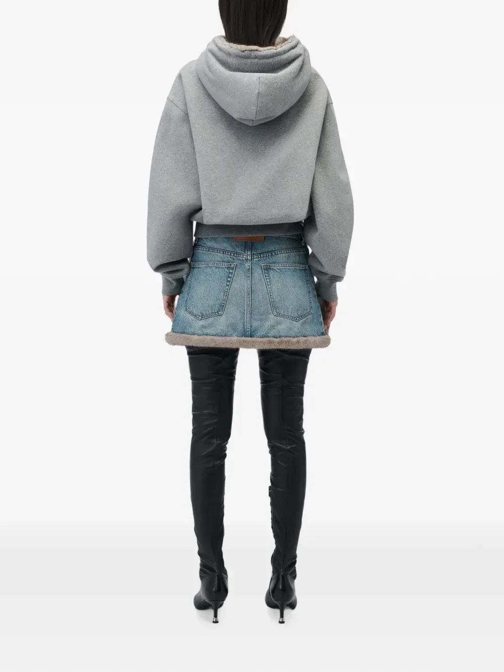 Худи на молнии с капюшоном из искусственного меха Alexander Wang, серый — фото 3