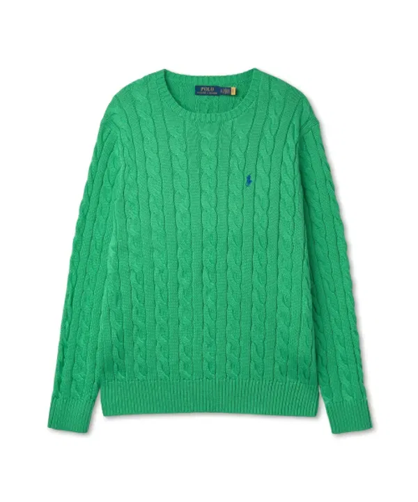 Свитер из хлопка с кабельной вязкой, Polo Ralph Lauren, зеленый