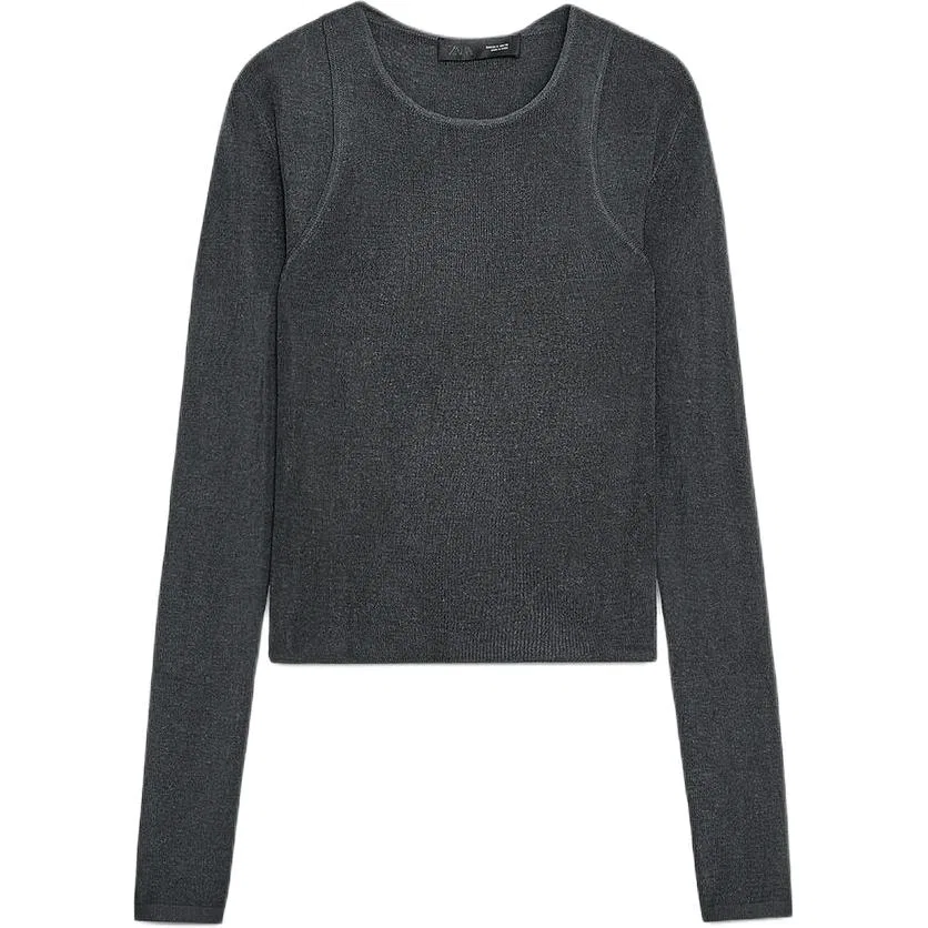 Женский тонкий трикотажный свитер с круглым вырезом Sea Blue ZARA, Sea Blue — фото 4