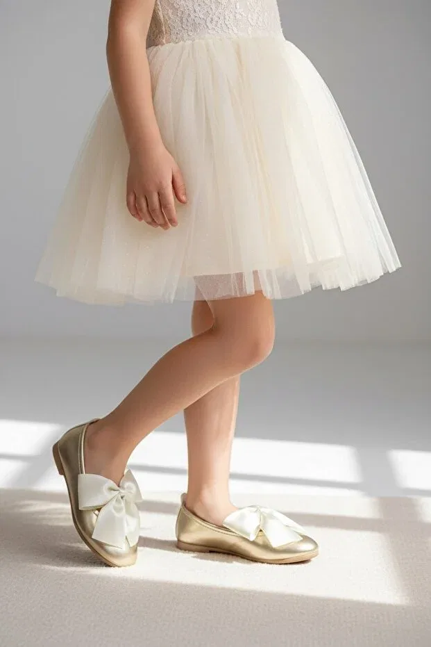 Детские балетки для девочек с бантом Pediashoes, Gold