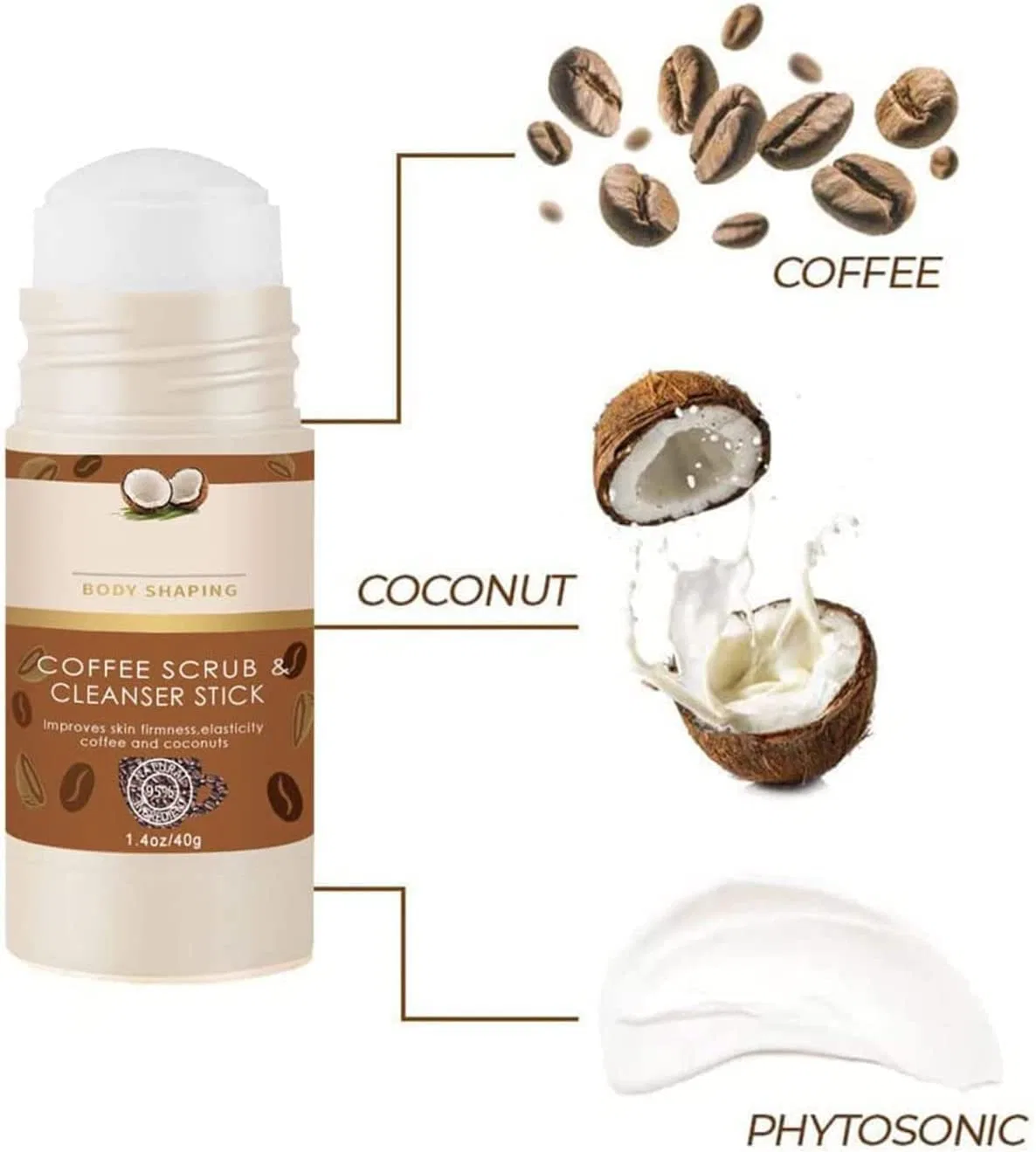 Скраб для тела Cocoffee Scrub & Cleanser Stick, Shibeikadi, 2 шт, 40 г, коричневый — фото 3