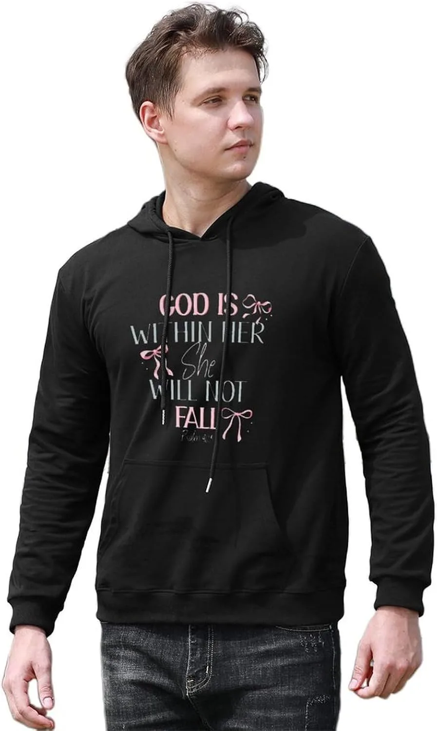 Толстовка с капюшоном God Is Wi, мужская, мягкая, винтажная, с карманом — фото 4