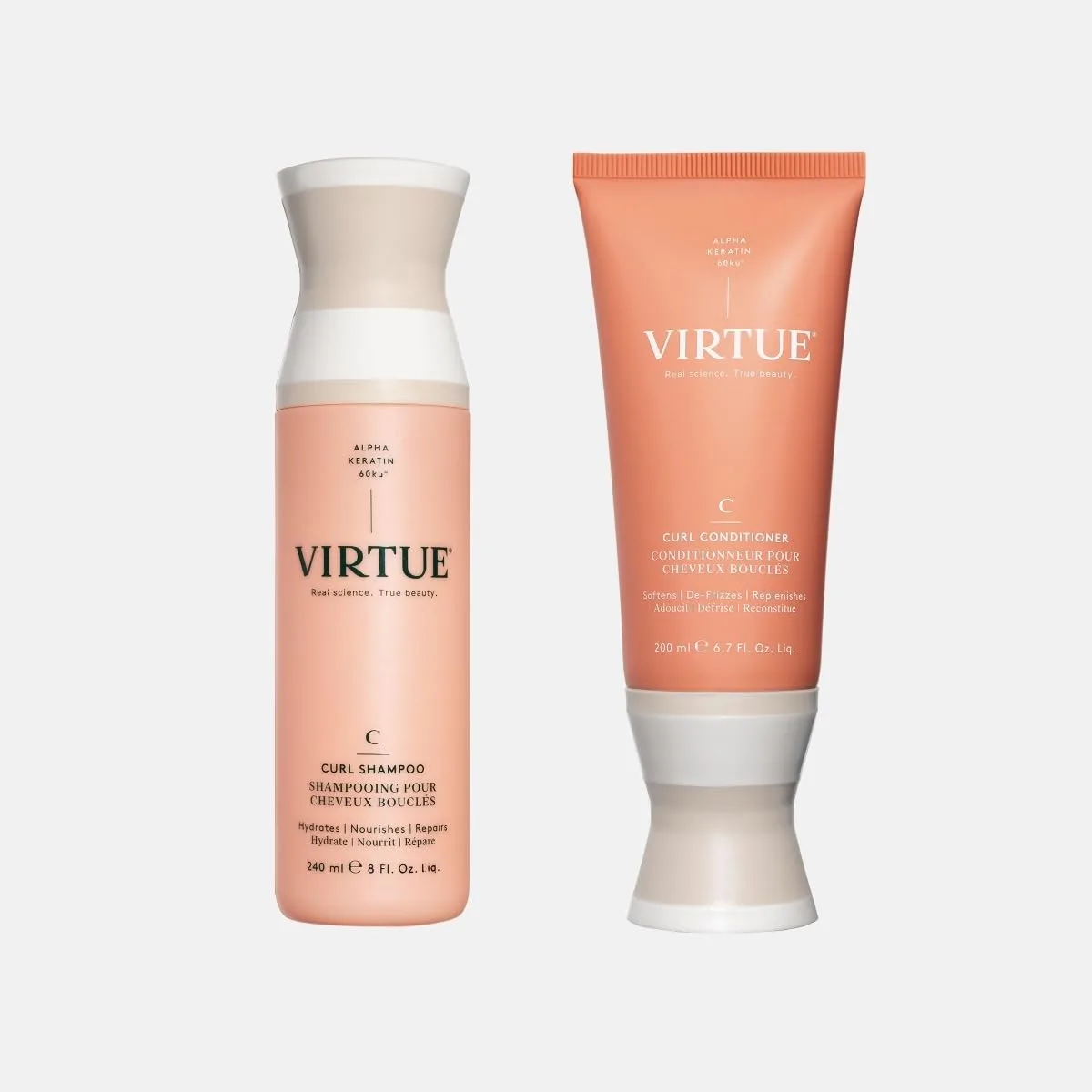 Набор VIRTUE Curl: шампунь и кондиционер без сульфатов с маслом жожоба для кудрявых волос, контролирующий пушистость, подходит для окрашенных волос.