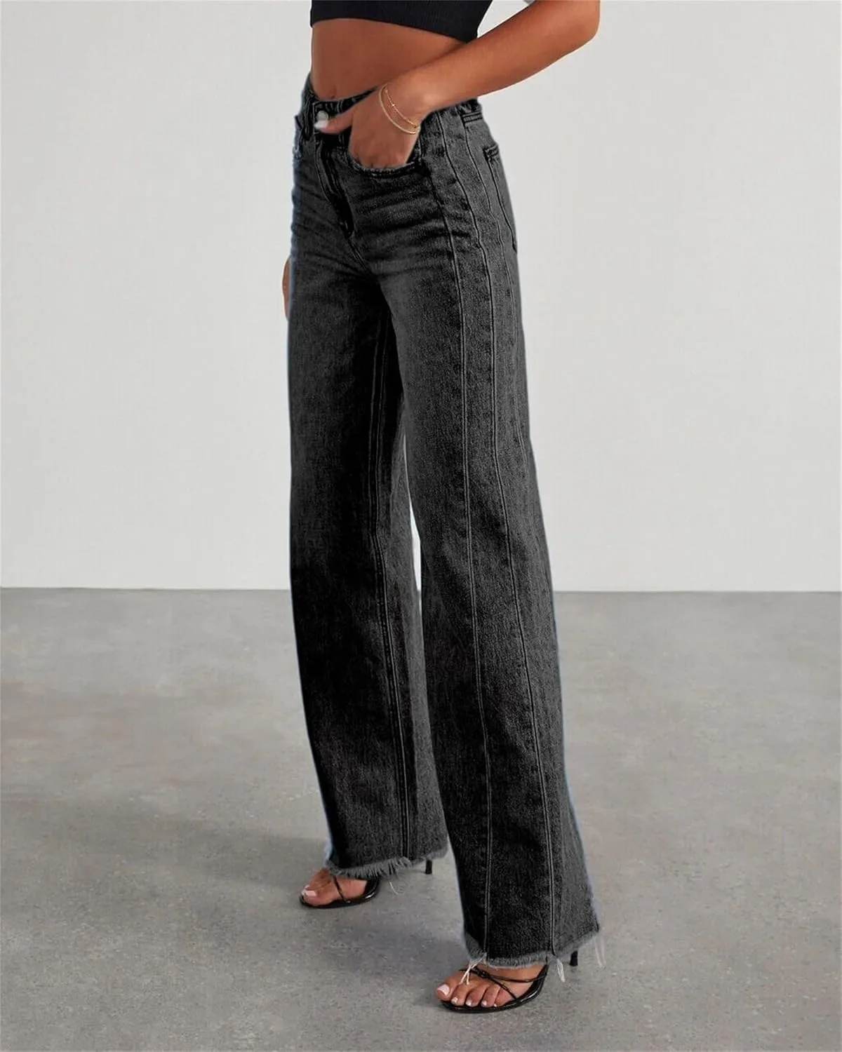 Джинсы Mid-Low Rise Loose Lightweight Wide Leg с Raw Hem — фото 4