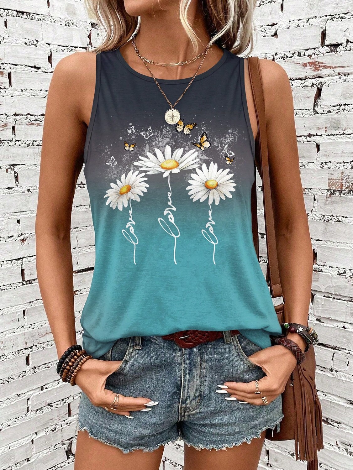 

SHEIN LUNE Женская майка простого фасона с ярким принтом для повседневной носки, белый цвет