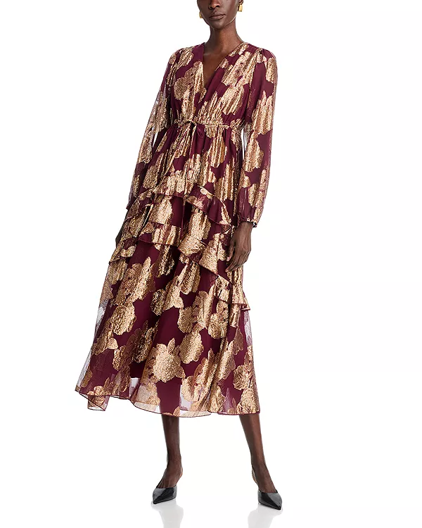 

Платье с V-образным вырезом и оборками Koko + Mason, красный