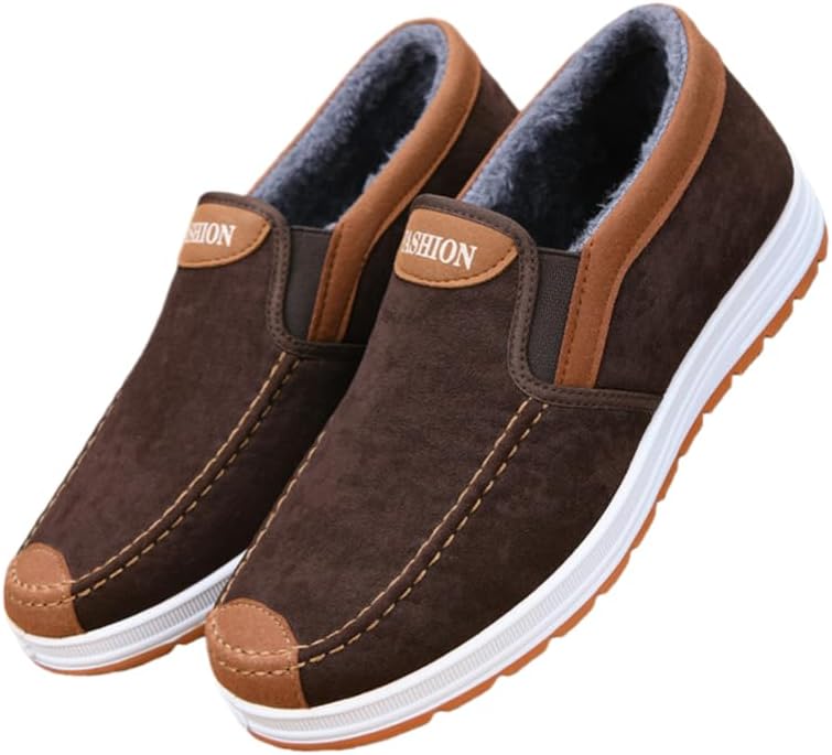 

Мужские слипоны, с флисовой подкладкой, коричневые детали, текстильный верх, повседневные прогулочные туфли Generic