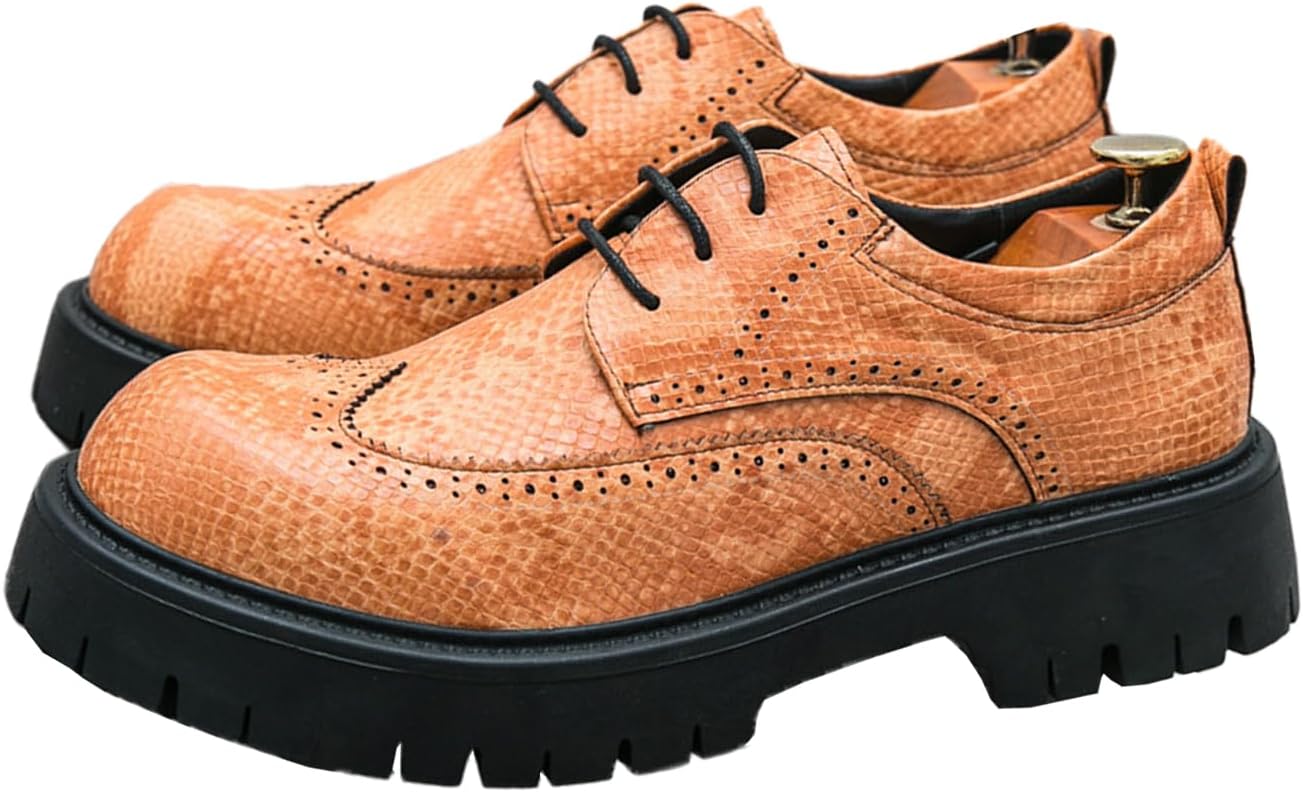 

Мужские кожаные оксфорды с принтом на шнуровке, платформой, классическим круглым носком, броги с противоскользящей подошвой, дерби для вождения, бизнес-офисные и классические туфли Forevercan, коричневый