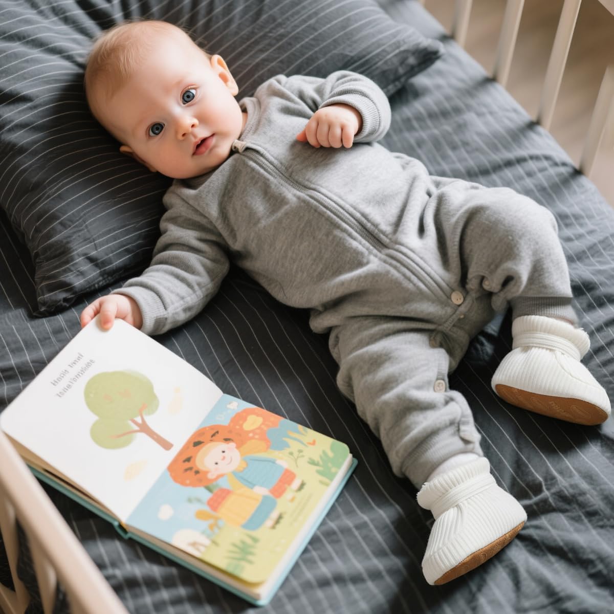 HsdsBebe Детские ботиночки на щиколотку для мальчиков и девочек, флисовые пинетки с противоскользящей резиновой подошвой, кроссовки для малышей, обувь для новорожденных для ходьбы и сна, B2081/White — фото 2