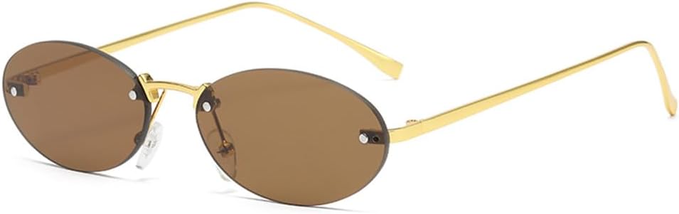 

Овальные солнцезащитные очки без оправы для женщин в стиле панк, солнцезащитные очки для мужчин, очки для вождения, круглые без оправы с металлическими линзами KTUCN, Brown