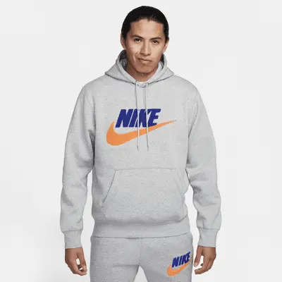 

Худи Nike Club Fleece, цвет Dark Grey Heather/Light Smoke Grey/Safety Orange