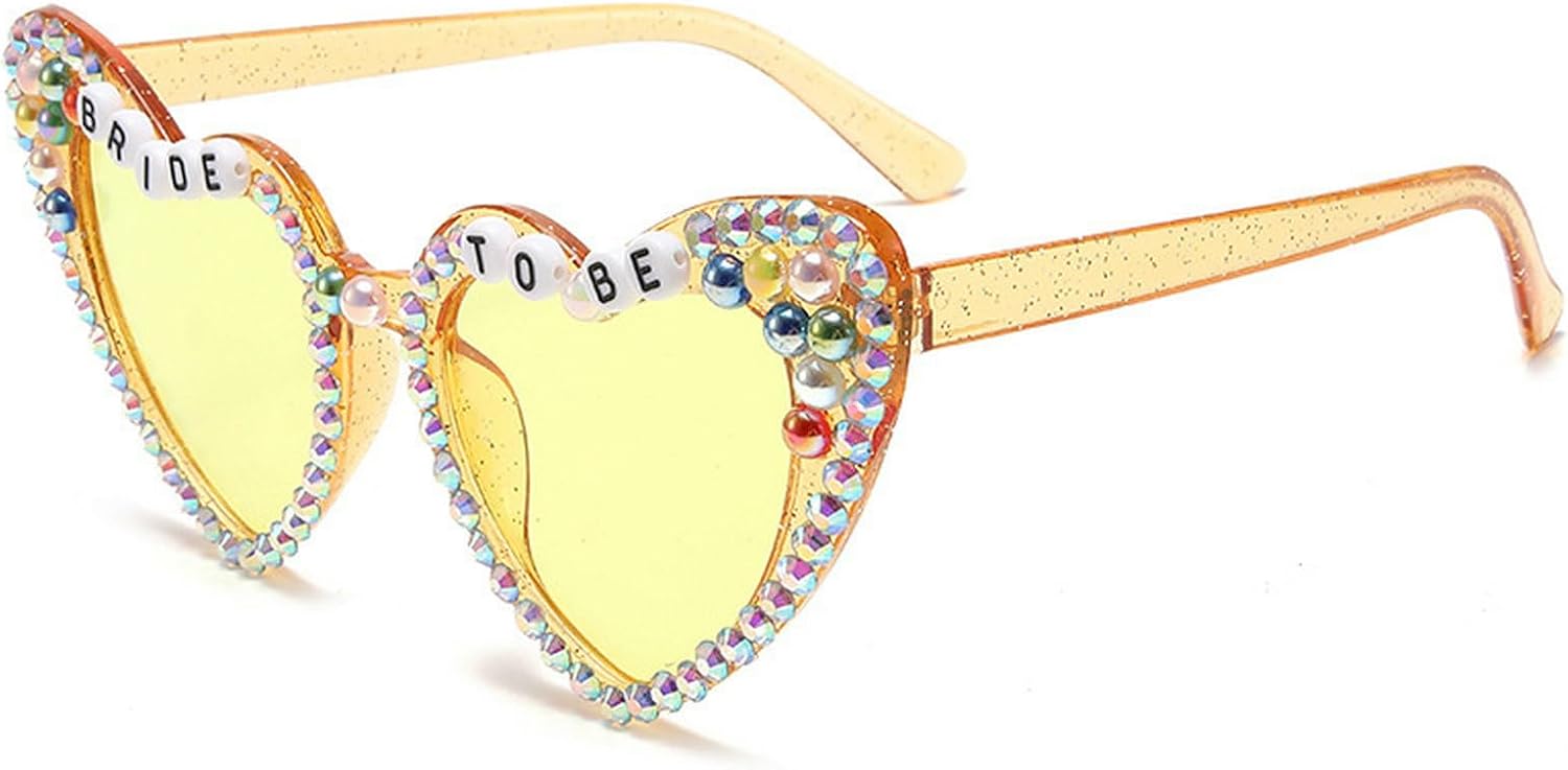 

Солнцезащитные очки COTIA Love Heart с блестящими стразами, бриллиантами и разноцветными жемчужинами, женские солнцезащитные очки, свадебный аксессуар, очки для вечеринки, Yellow