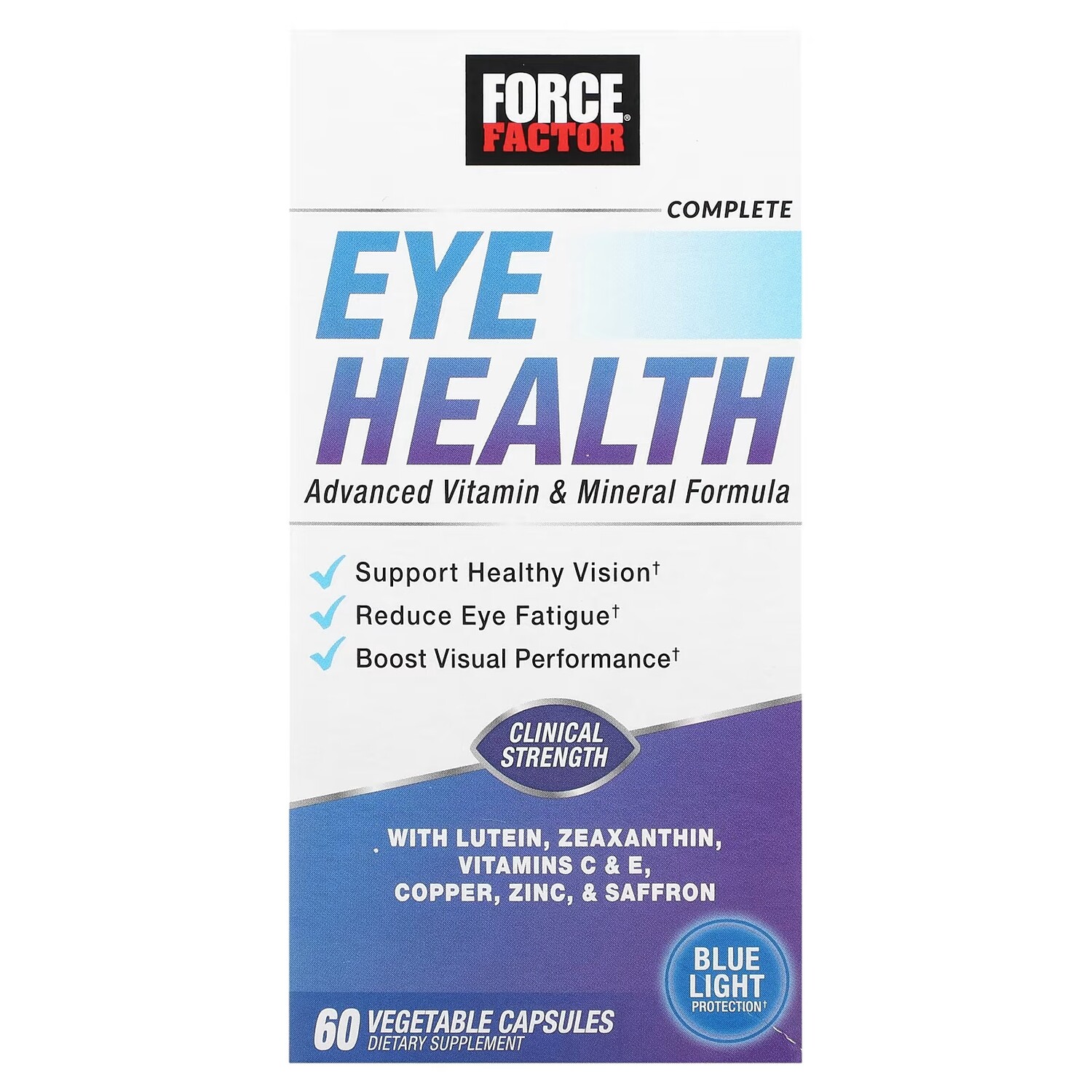 

Средство для здоровья глаз Force Factor Complete Eye Health усовершенствованная формула витаминов и минералов, 60 капсул