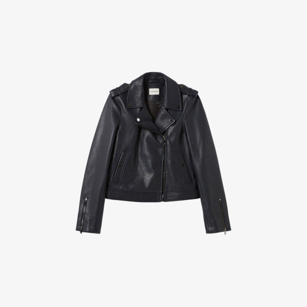 

Кожаная косуха на молнии, классический крой Claudie Pierlot, синий