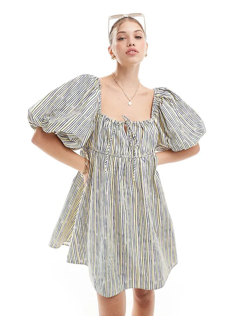 

Мини-платье с рукавами-фонариками в желтую полоску ASOS DESIGN