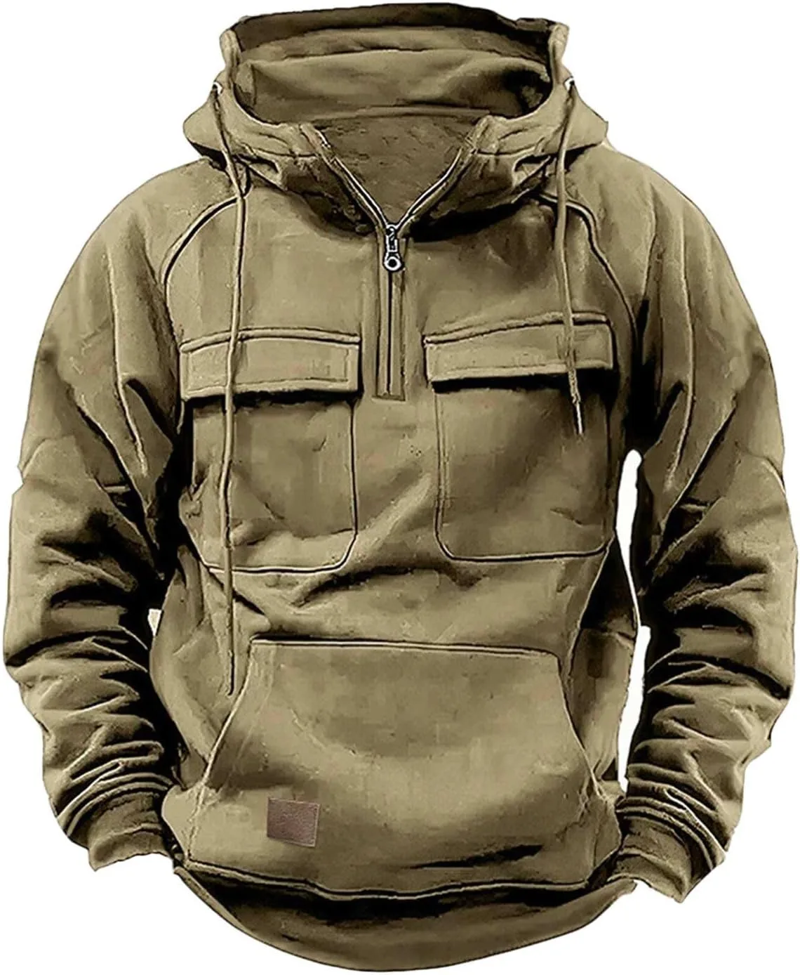 

Толстовка с капюшоном и карманами для мужчин, Quarter Zip, осень-зима
